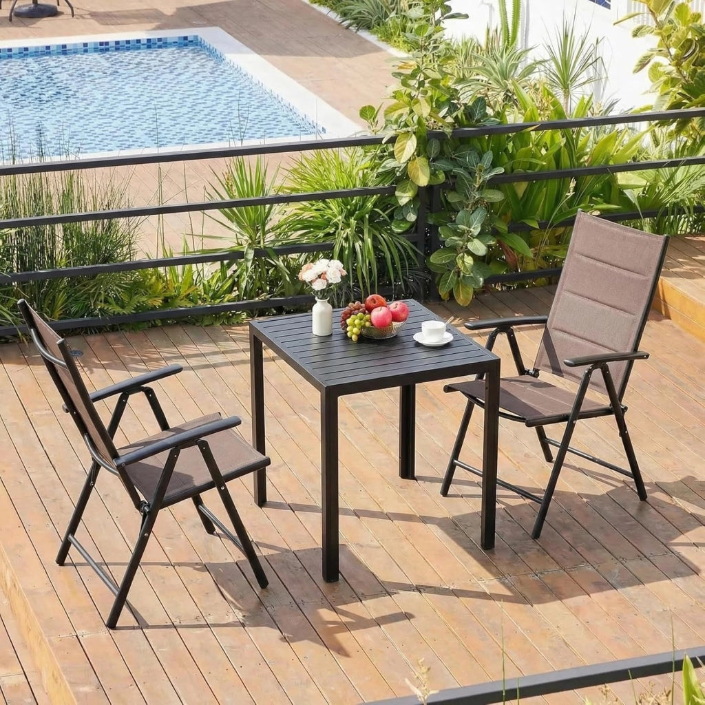 Sedia da giardino con schienale alto, pieghevole, set da 6 sedie da balcone in alluminio, con schienale trapuntato e seduta regolabile in 7 posizioni, fino a 120 kg, per sala da pranzo