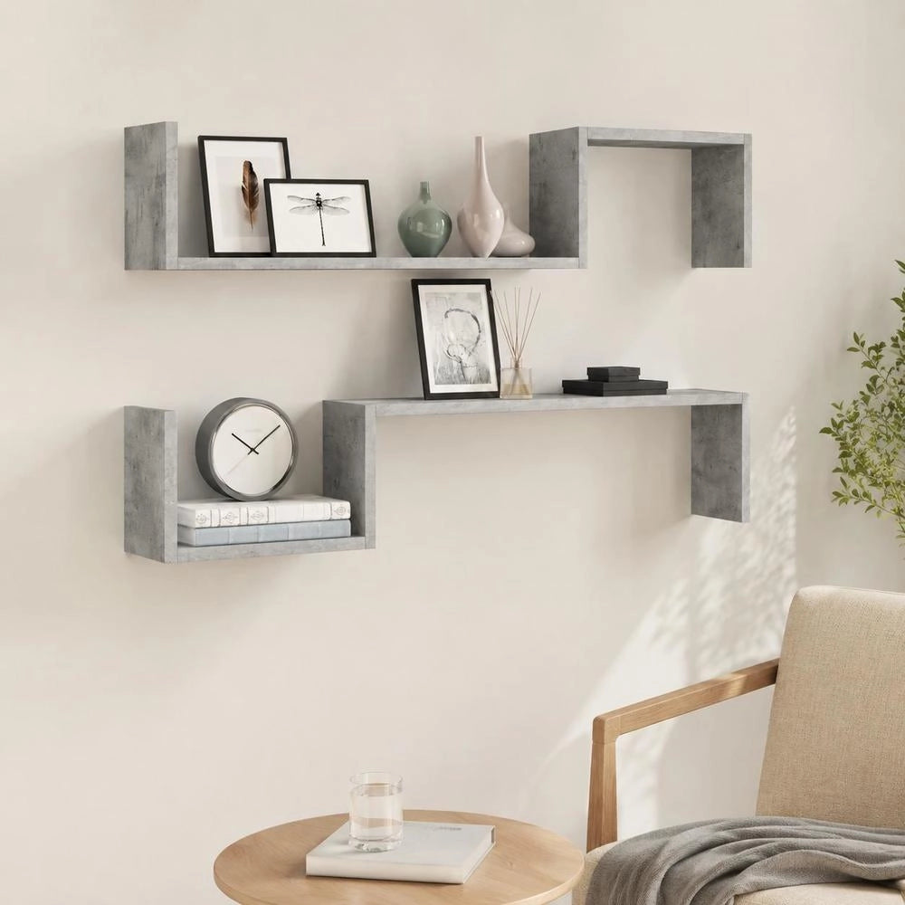 Wall Shelves, 2 Pieces, Concrete Grey, 100x15x20 Cm, Wood-based Material