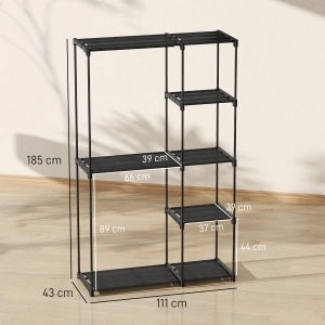 ARMADIO in tessuto con 2 aste e 6 ripiani 111 x 43 x 185 cm Nero