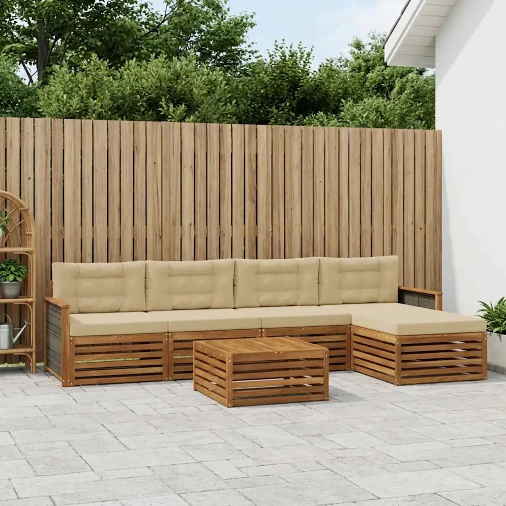 Set di divani da esterno con cuscino 6 pcs Naturale e Beige