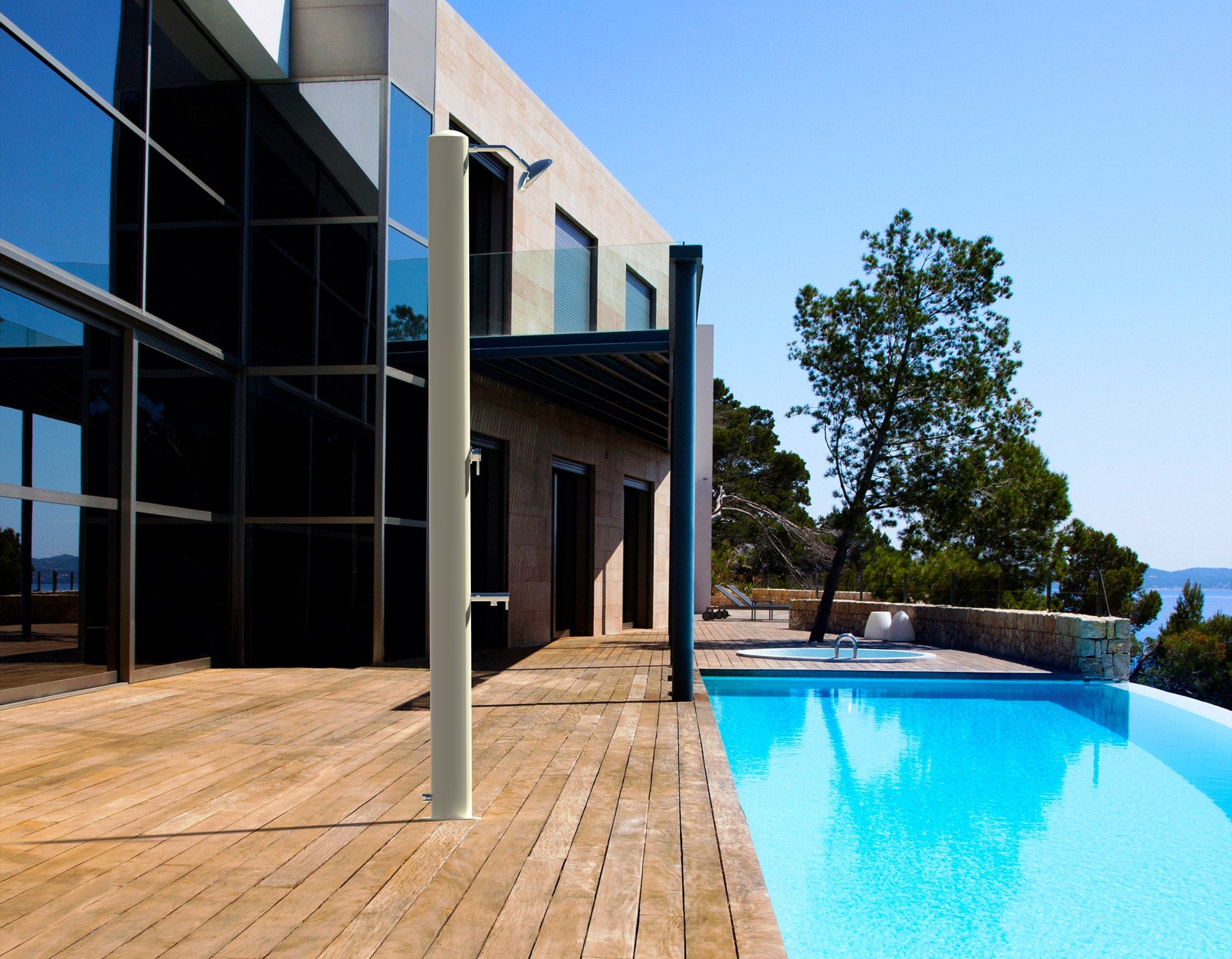 Doccia Solare da Giardino 28L Miscelatore e Lavapiedi Tevere B Bianco Perla