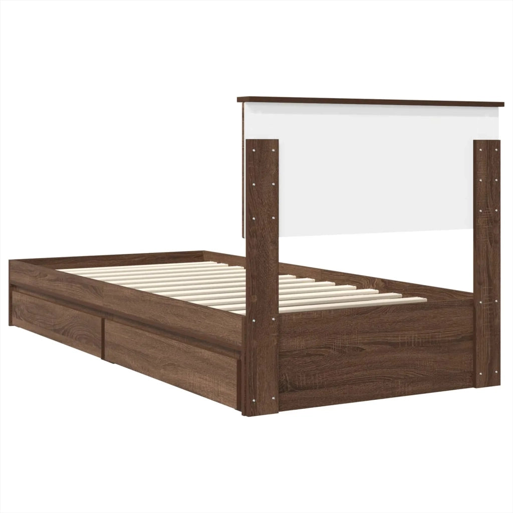 Letto singolo | Letto per adulti | Letto con Contenitore con testiera Rovere Marrone 75 x 190 cm