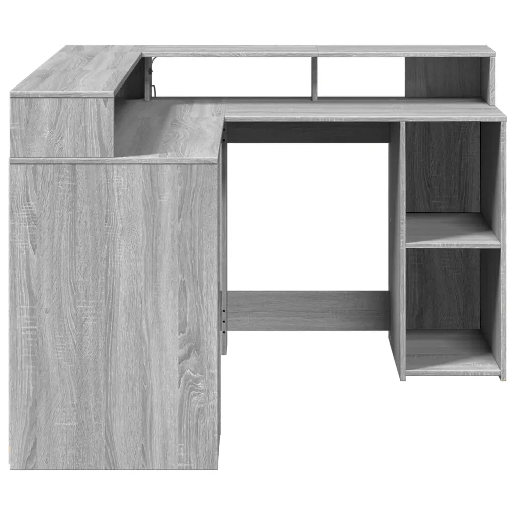 Scrivania con Luci LED Grigio Sonoma 130x130x91cm in Truciolato 3309452