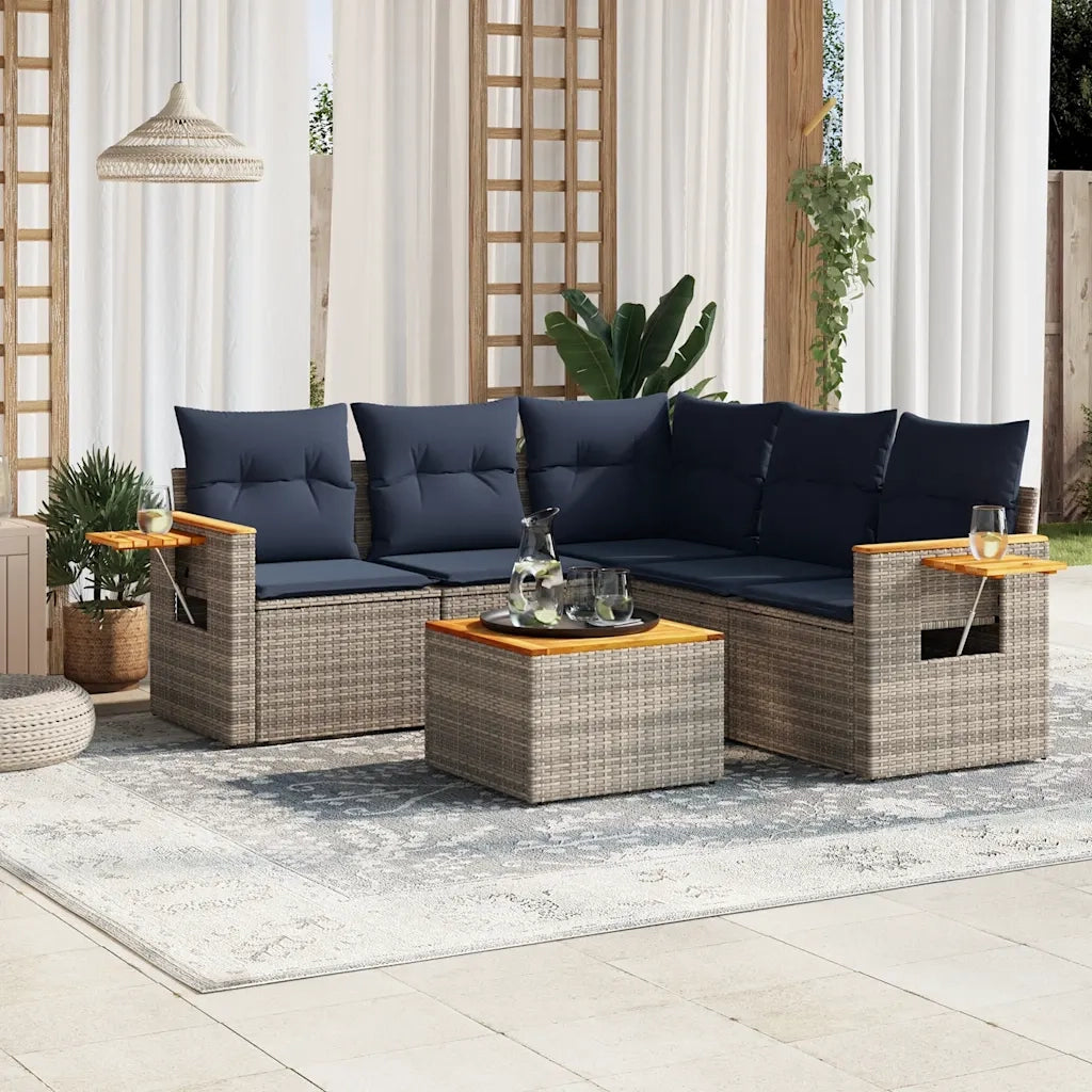 Set Divani da Giardino 6 pz con Cuscini Grigio in Polyrattan