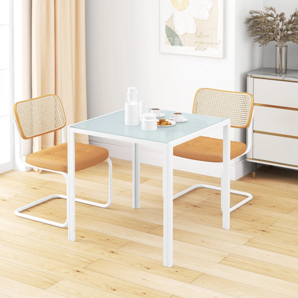 Tavolo da pranzo - quadrato per 4 - piano in vetro temperato - 75x75x75 cm - bianco - fino a 80 kg
