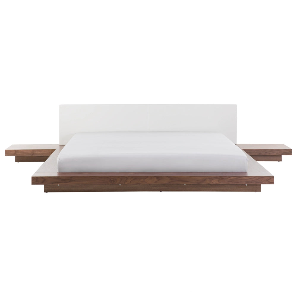 Letto in stile giapponese in frassino marrone 180 x 200 cm testata in legno impiallacciato MDF testata in similpelle camera da letto a basso profilo