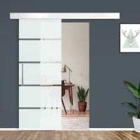 Porta Scorrevole in Vetro Smerigliato e Satinato con Binario e Maniglia per Bagno Cucina 210cm