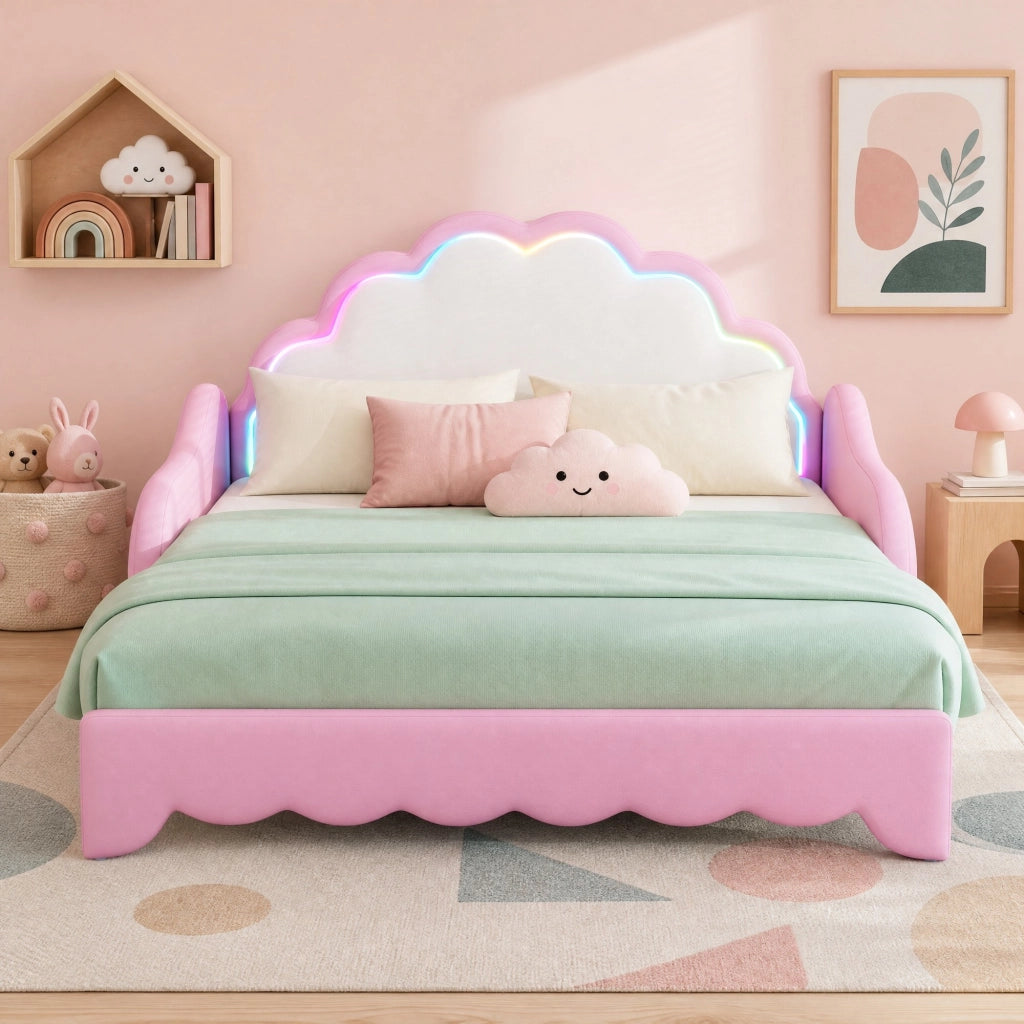 Letto sofa bed 140x200 cm con testiera LED; PU rosa