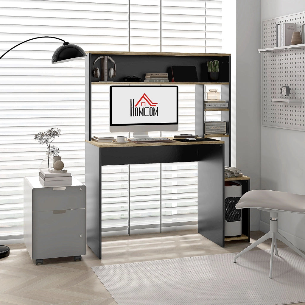 Scrivania con scaffale e supporto monitor ¨C Zephmum ¨C Grigio e naturale 114x45x138 cm