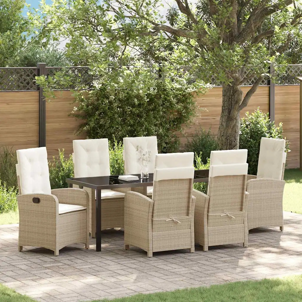 Set da Pranzo per Giardino con cuscino 7 pcs Beige polyrattan 3380286