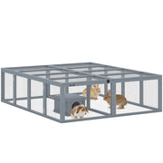 Gabbia per conigli in legno con 2 porte e rifugio ¨C zephmum ¨C grigio 180x150x48 cm