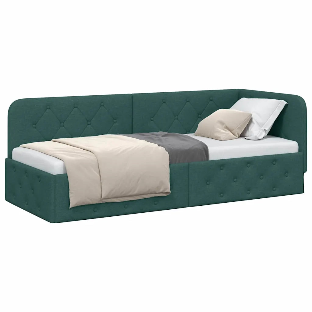 Cornice del letto ad angolo Verde Scuro 80 x 200 cm Tessuto