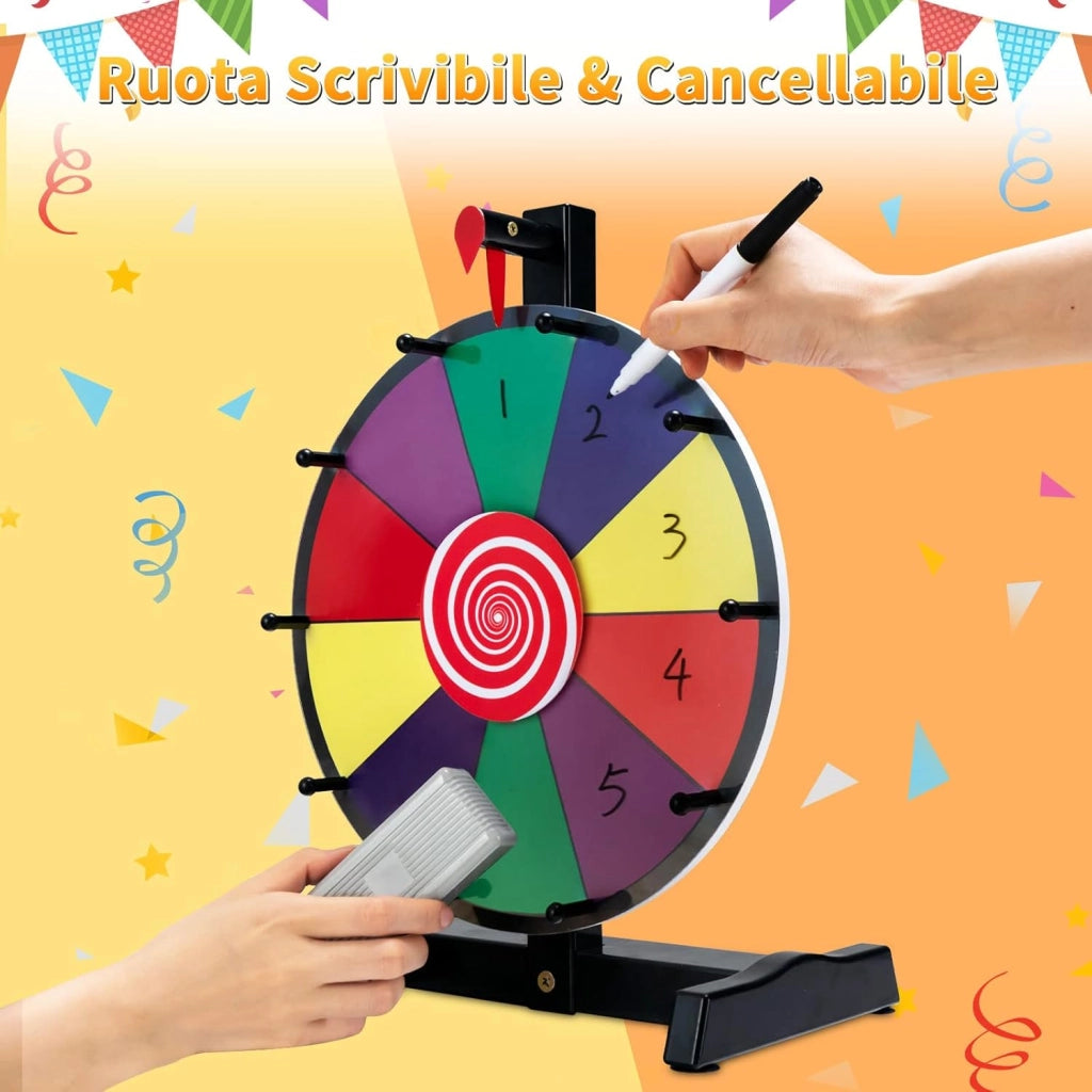 12''/15'' Ruota della Fortuna da Tavolo, Gioco Ruota Personalizzabile con Pennarello e Cancellino, Base Antiscivolo e Superficie Cancellabile, per Carnevale Feste (12'')