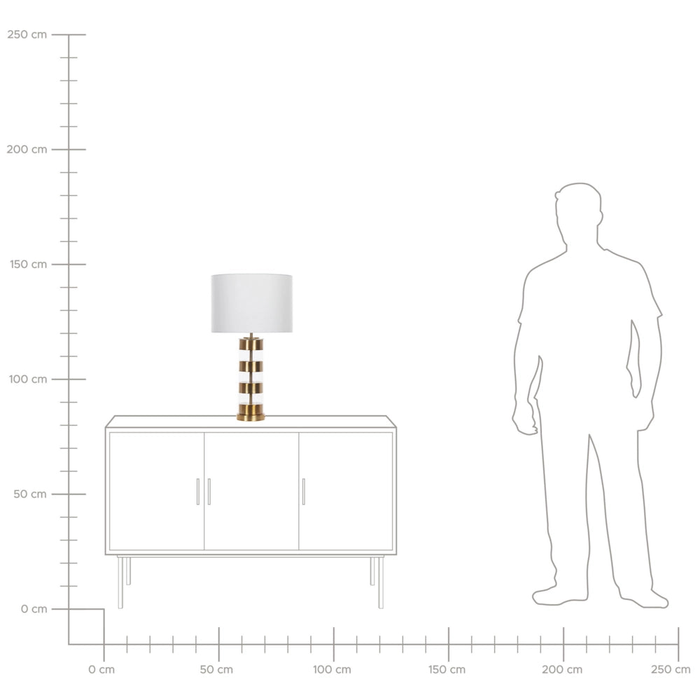 Lampada da Tavolo Base in Vetro dorato/Trasparente con Paralume in Tessuto a Forma di Tamburo Bianco