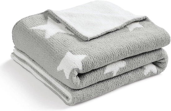 Bambino deken di chenille morbido 75 x 100 cm - Per bambini maschi e femmine - Bambini in età prescolare - Regalo per baby shower con stelle grigie