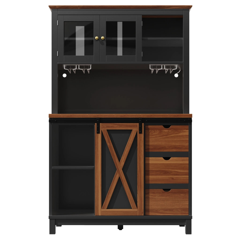 Armadio da cucina 104x40x180 cm con LED e ripiani regolabili in MDF; metallo e vetro nero