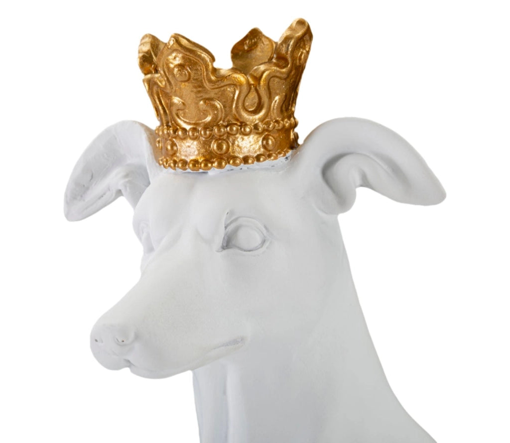 Statuetta decorativa cane seduto con corona dorata - REX