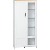 Credenza Moderna a 2 Ante con Mensole Regolabili in Legno e Vetro, 76x36x160cm, Bianco