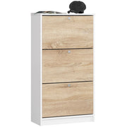 Scarpiera AKORD Bianco 60 cm 3 ante inserto frontale Sonoma Quercia 60x28,5x113 cm