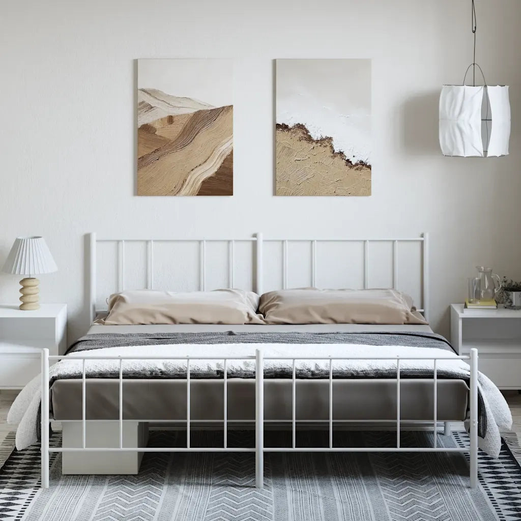 Giroletto con Testiera e Pediera-Struttura Letto Metallo Bianco 193x203 cm 780542