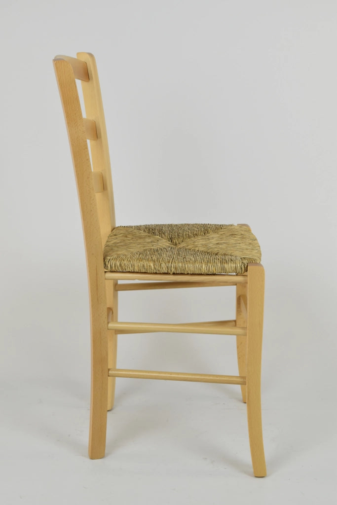 Set 4 Sedie Venice Tommychairs, robusta struttura in legno di faggio verniciata in naturale e seduta in paglia