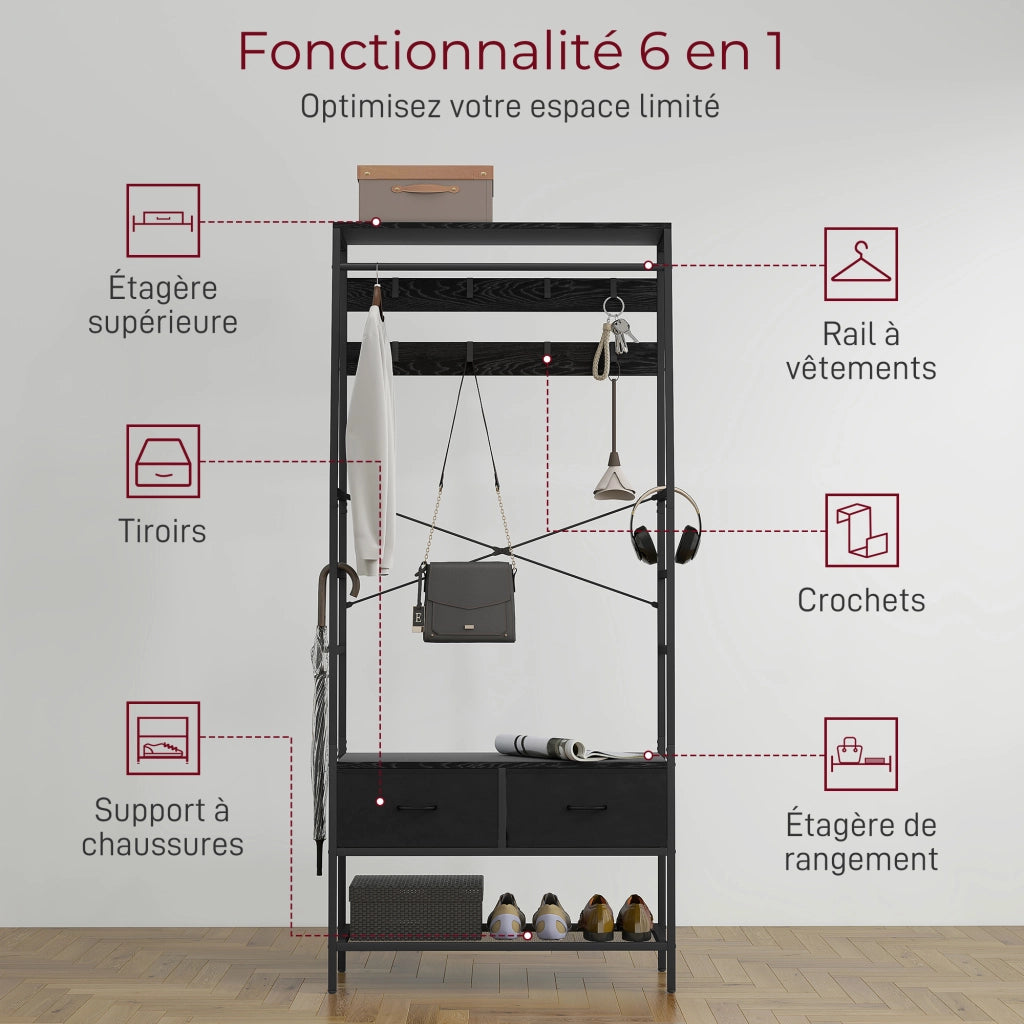 Armadio a stecche con cassetti e scaffale ¨C Zephmum ¨C Nero 80x30x180,5 cm