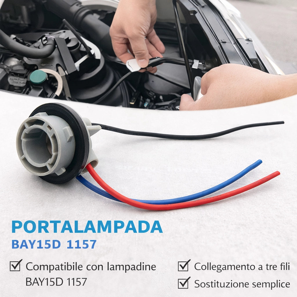 Kit 2 Portalampada 1157 BAY15D con Cavi – Adattatore Presa Lampadina Auto Moto