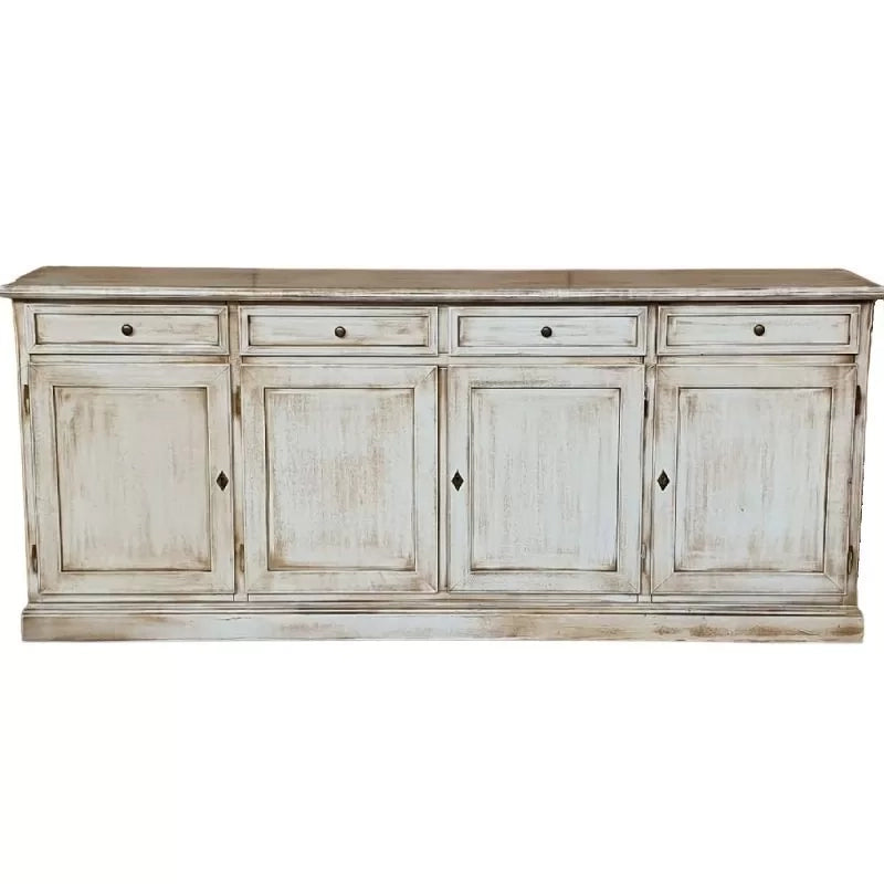 Credenza 4 porte legno shabby bianco anticato 205x42x86 - Mobili 2G