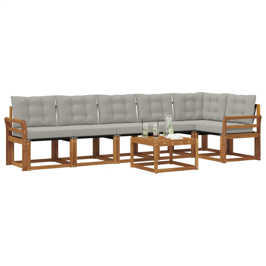 Set di divani da esterno 7 pcs Grigio Naturale e Chiaro