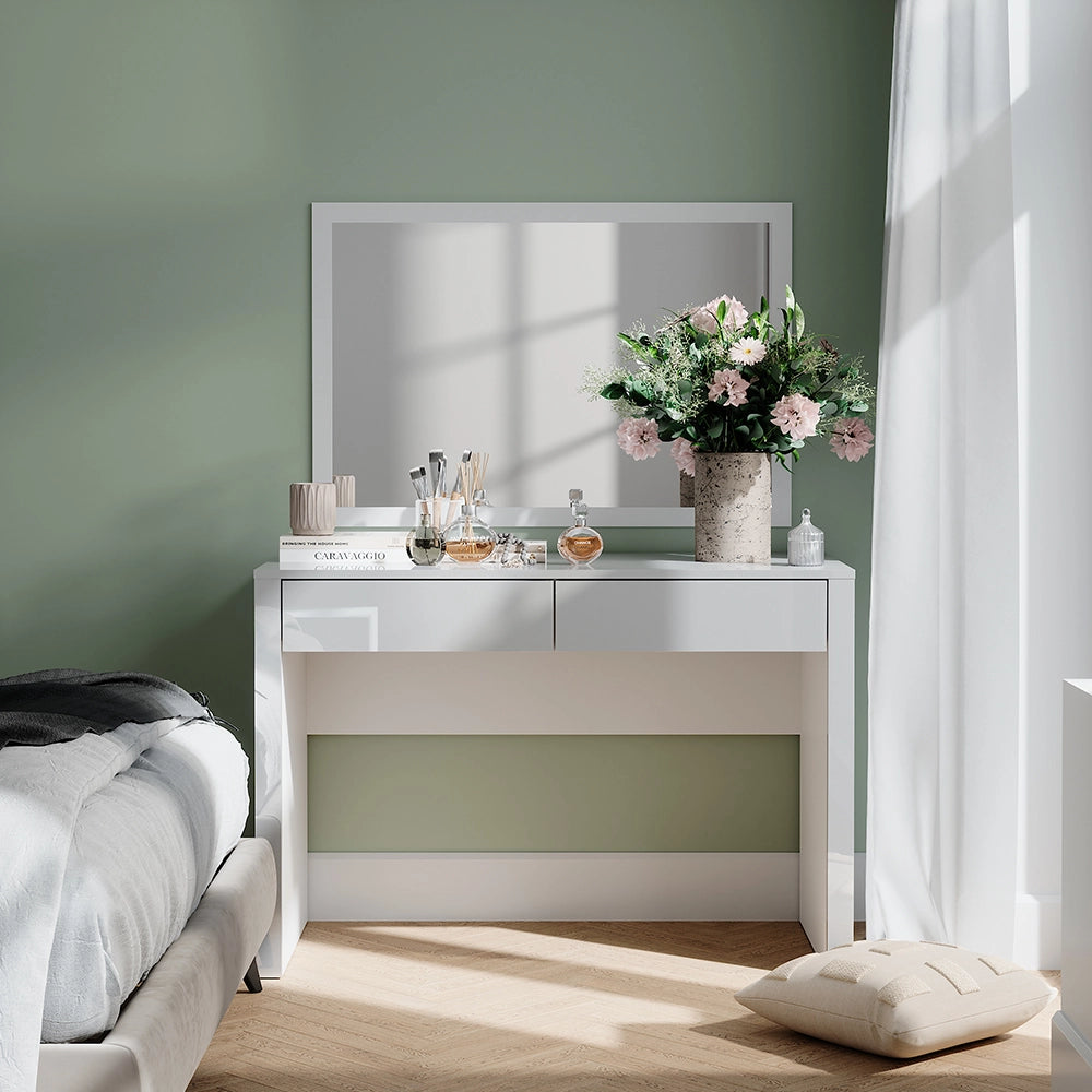 Vicco Tavolo da toilette Bianco lucido/bianco 110 cm con 2 cassetti