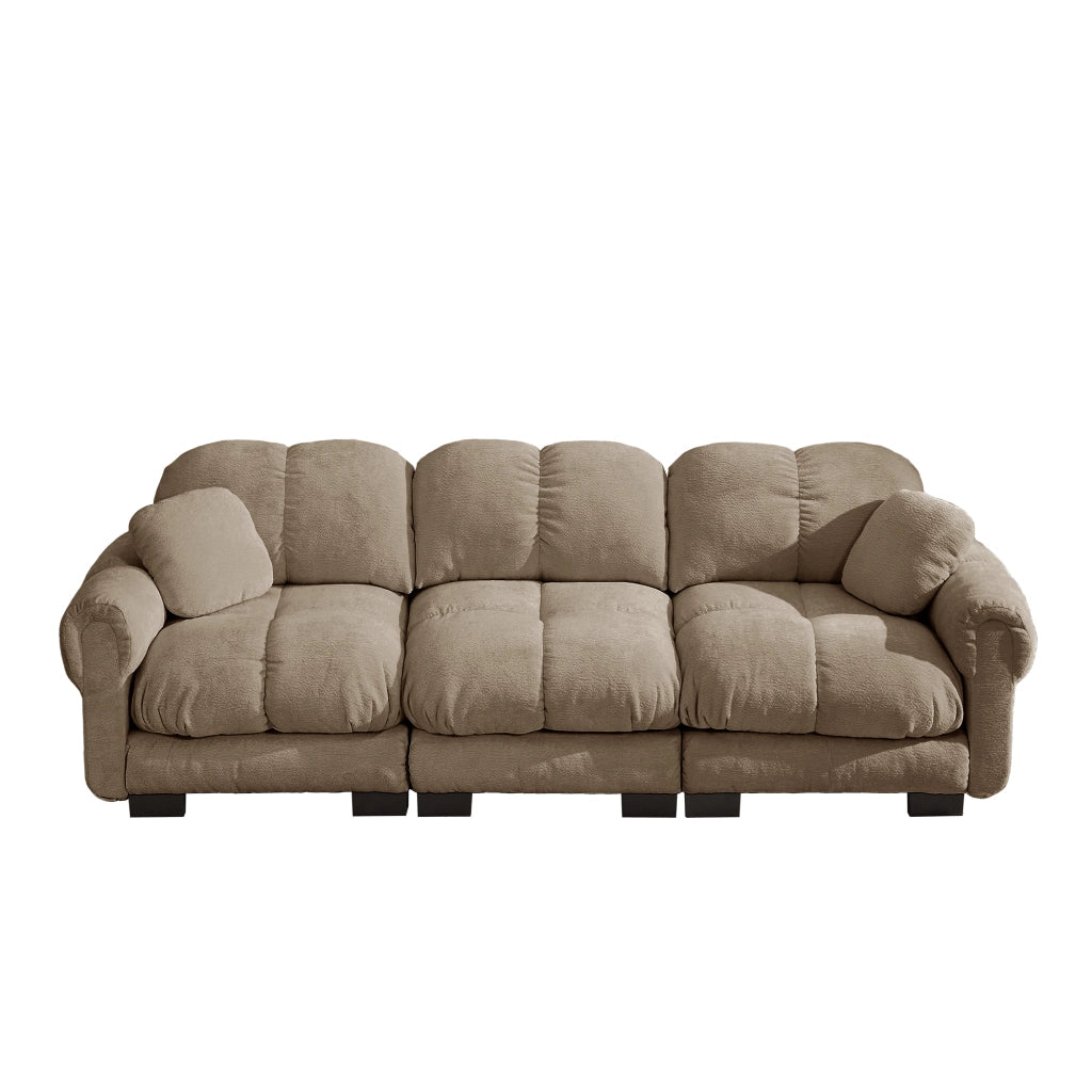 Divano 260x86x90 cm con cuscini trapuntati e moduli collegabili in ciniglia marrone