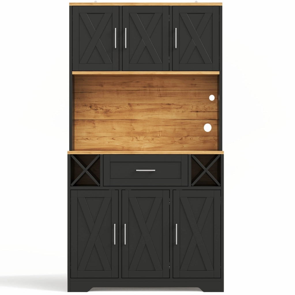 Credenza da cucina 105x40x180 cm in MDF naturale e nero con LED -