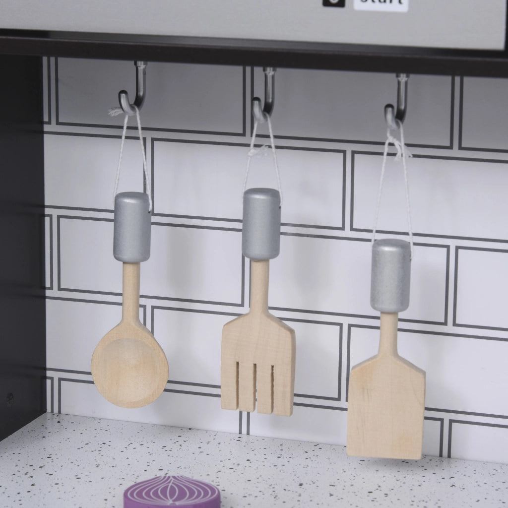 Cucina Giocattolo Bambini in Legno con Accessori ¨C zephmum ¨C Argento e Marrone 86x64x84.5cm