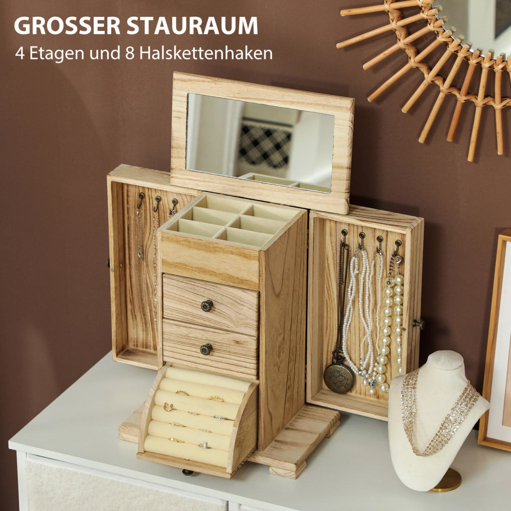 Cassettiera per gioielli con specchio ¨C zephmum ¨C legno marrone 4 scomparti