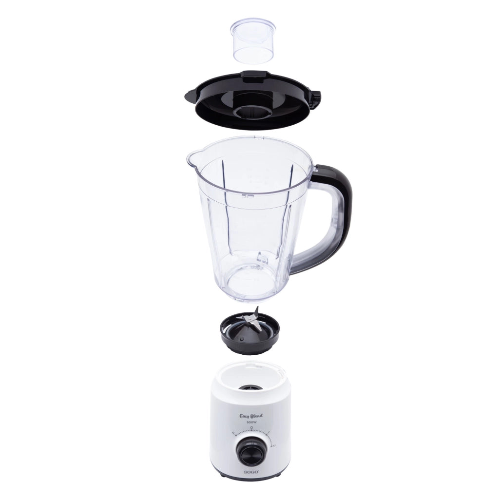 Frullatore elettrico da tavolo 500W, caraffa vetro 1,5L senza BPA, lame acciaio inox removibili con funzione pulse - SOGO