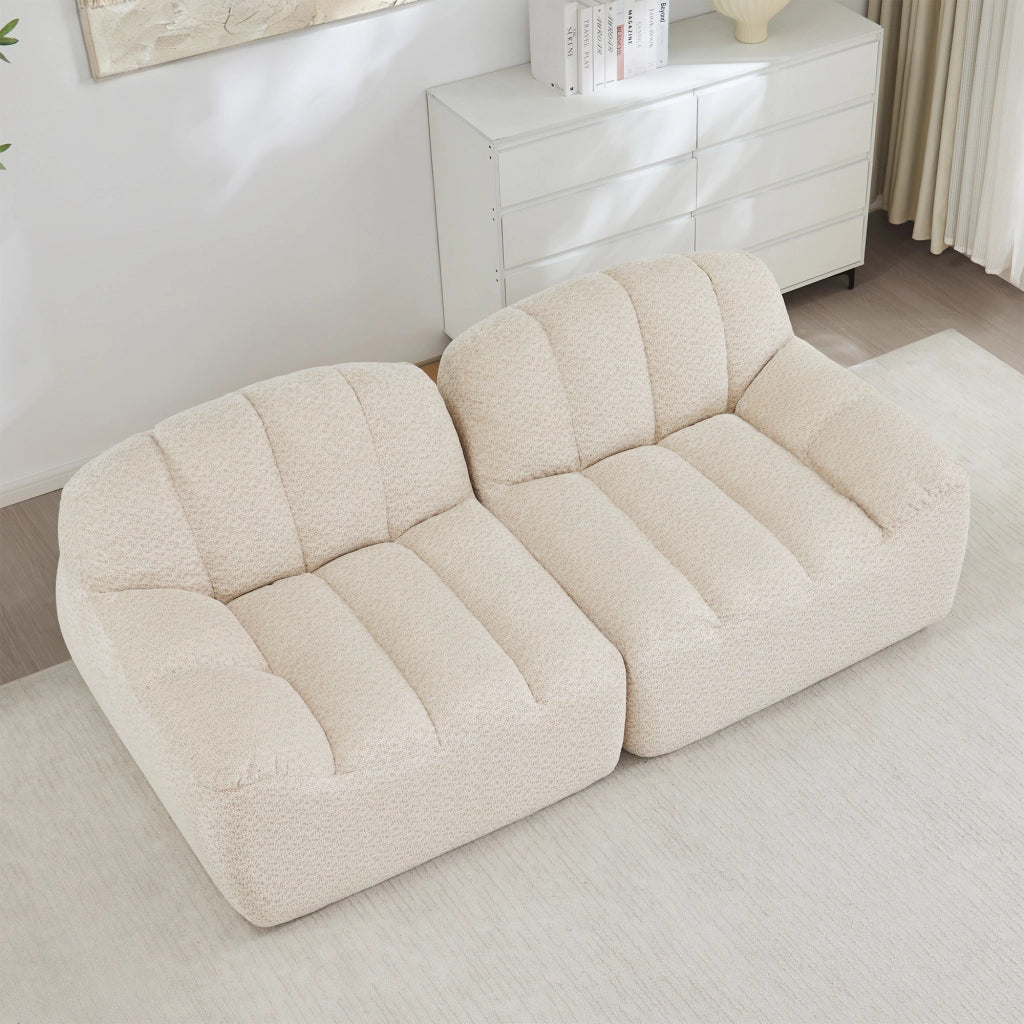 Divano modulare 2 posti senza montaggio con seduta profonda e braccioli ergonomici in pile granulato beige bianco