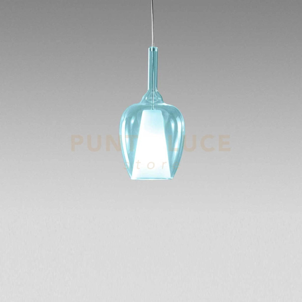 OFELIA S/10 MINI - VETRO BLU-TRASPARENTE E PORTALAMPADA BIANCO ATTACCO G9 CAVO TRASPARENTE SENZA BASE DI ATTACCO D.14CM