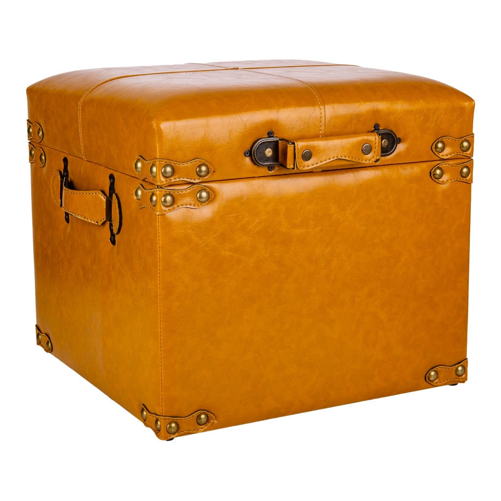 Sgabello con cassetti in similpelle arancione 38x38x35h
