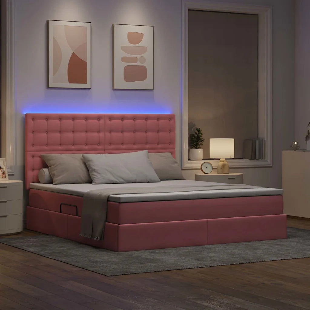 Letto con contenitore e LED con led Rosa 160 x 200 cm Velluto
