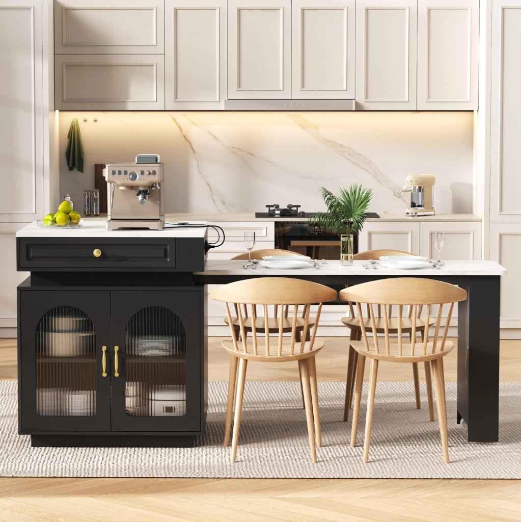 Isola cucina estensibile con LED e ricarica USB/Type-C, nera
