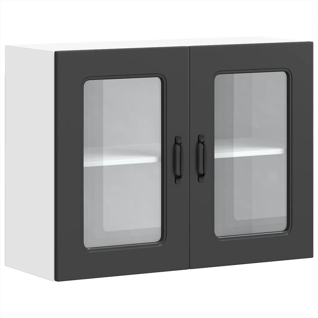 vidaXL Pensile da Cucina con Porta in Vetro Kalmar Nero Truciolato