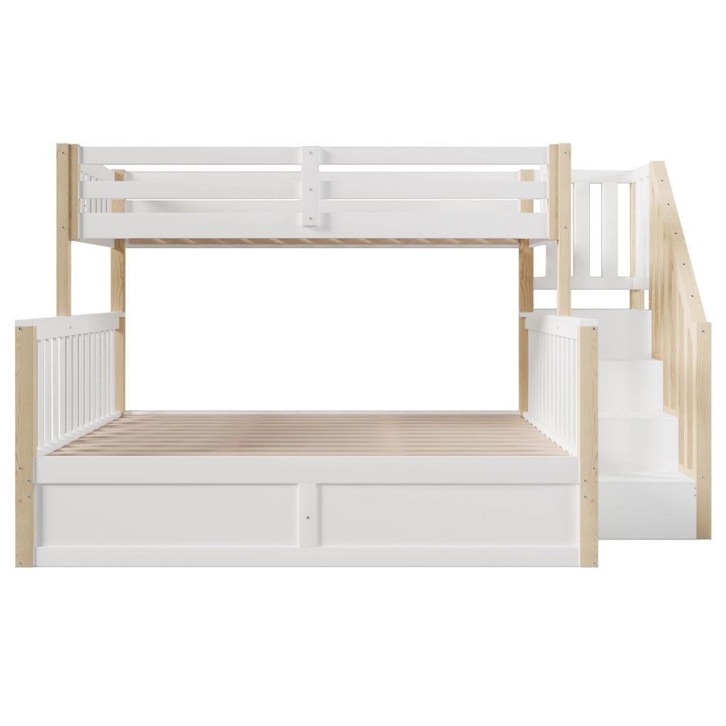 Letto a Castello con Contenitore ¨C MINIMAL ¨C Bianco/Naturale, 90x200 + 140x200, Idraulico
