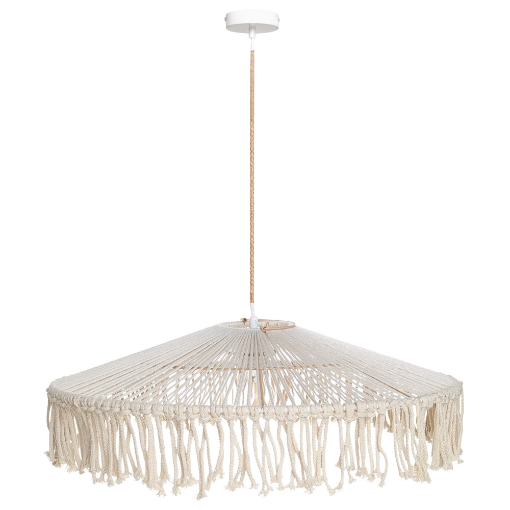 Lampada a sospensione a nappe Corda di carta bianca intrecciata a mano con frange in stile boemo Luce