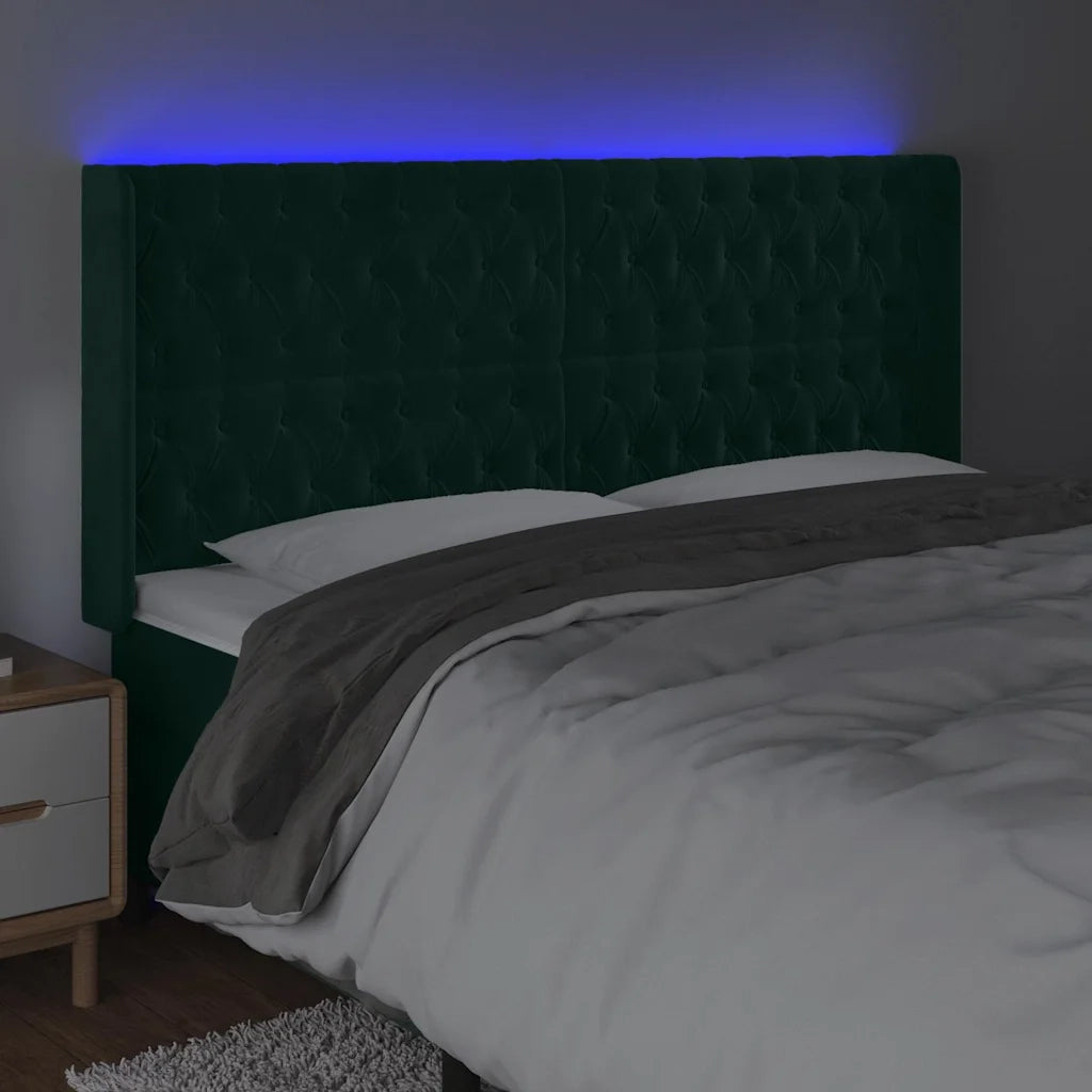 Testiera a LED Verde Scuro 203x16x118/128 cm in Velluto 3124453