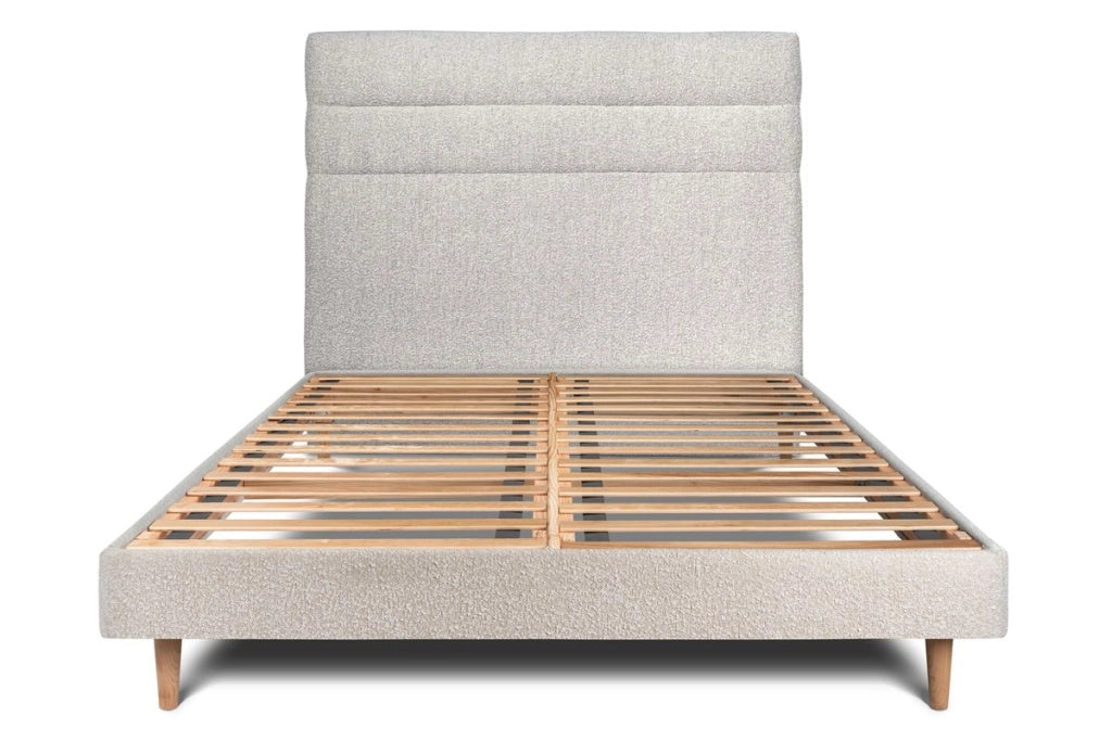 Letto 160x200 cm con testiera in linea - tessuto bouclé
