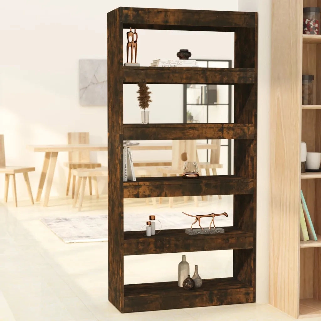 Libreria Divisorio-Scaffale per Libri-Mobile di Stoccaggio Rovere Fumo 80x30x166 cm in Truciolato