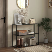 Tavolino consolle da ingresso in acciaio con 2 ripiani e protezione antiribaltamento 90x30x75 cm