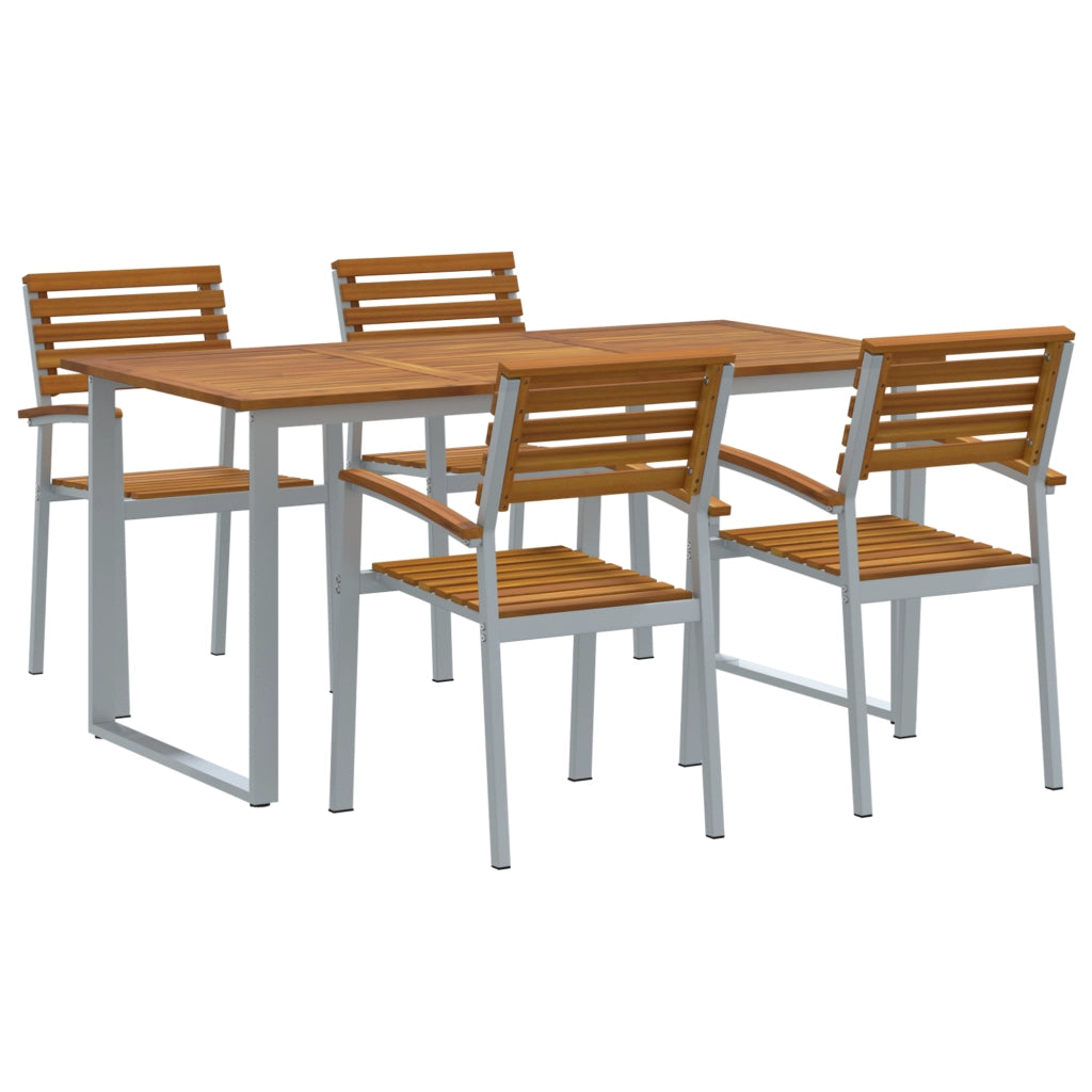 Set da Pranzo da Giardino 5 Pezzi in Legno Massello di Acacia e Metallo