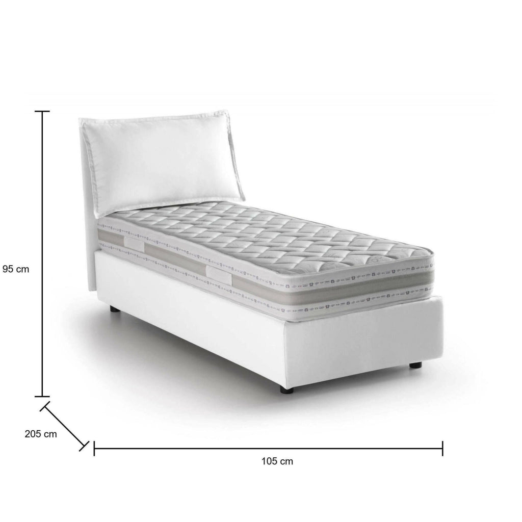 Letto singolo Animal, Letto contenitore con rivestimento in tessuto, Made in Italy, Apertura frontale, con materasso cm 90x190 incluso, Bianco