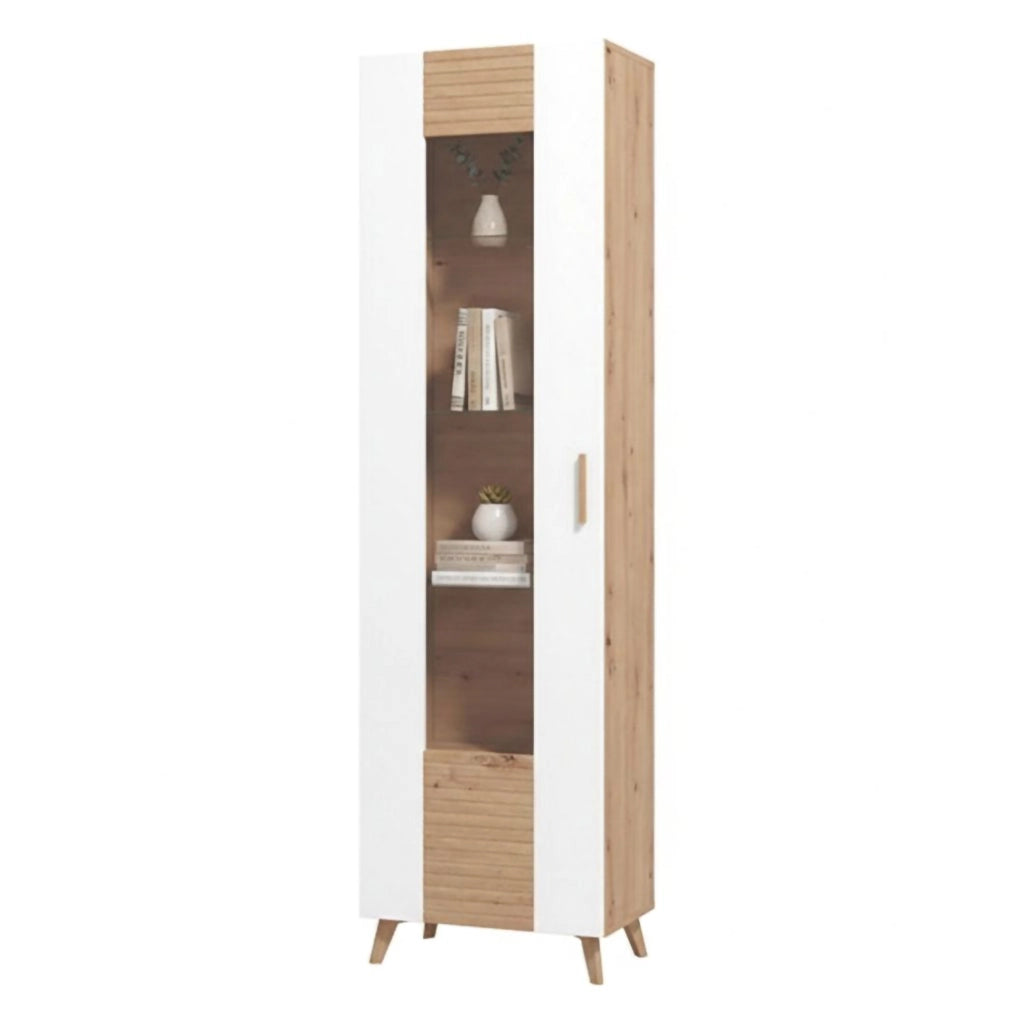 Mobile Espositore Camastra, Vetrina un Ripiano, 58x35x202.5h cm Marrone Rovere Nodi